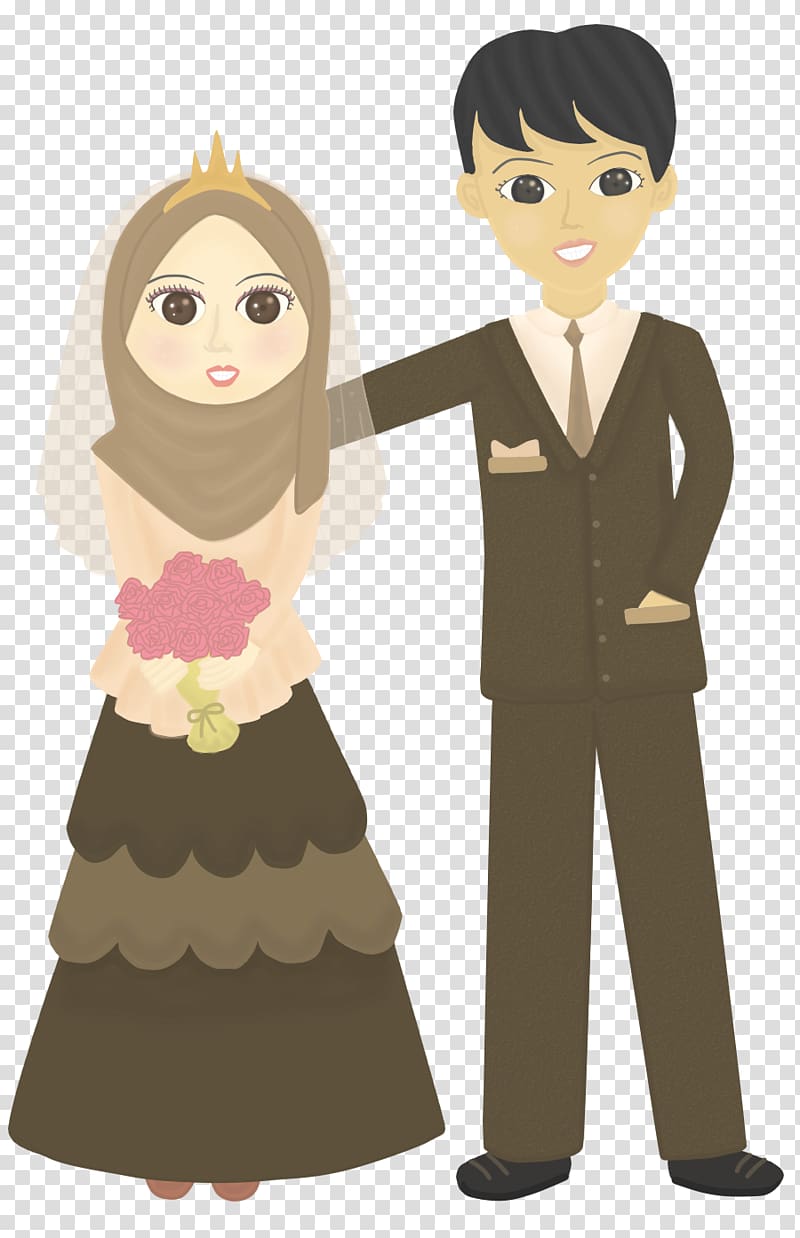 man and woman illustration, Doodle Wedding Drawing Muslim, wedding dress transparent background PNG clipart