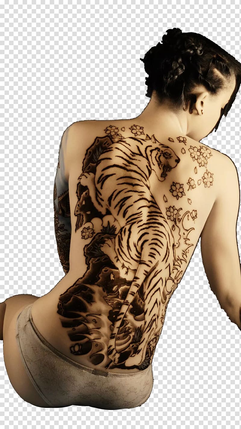 Tiger, Female tiger full back tattoo transparent background PNG clipart
