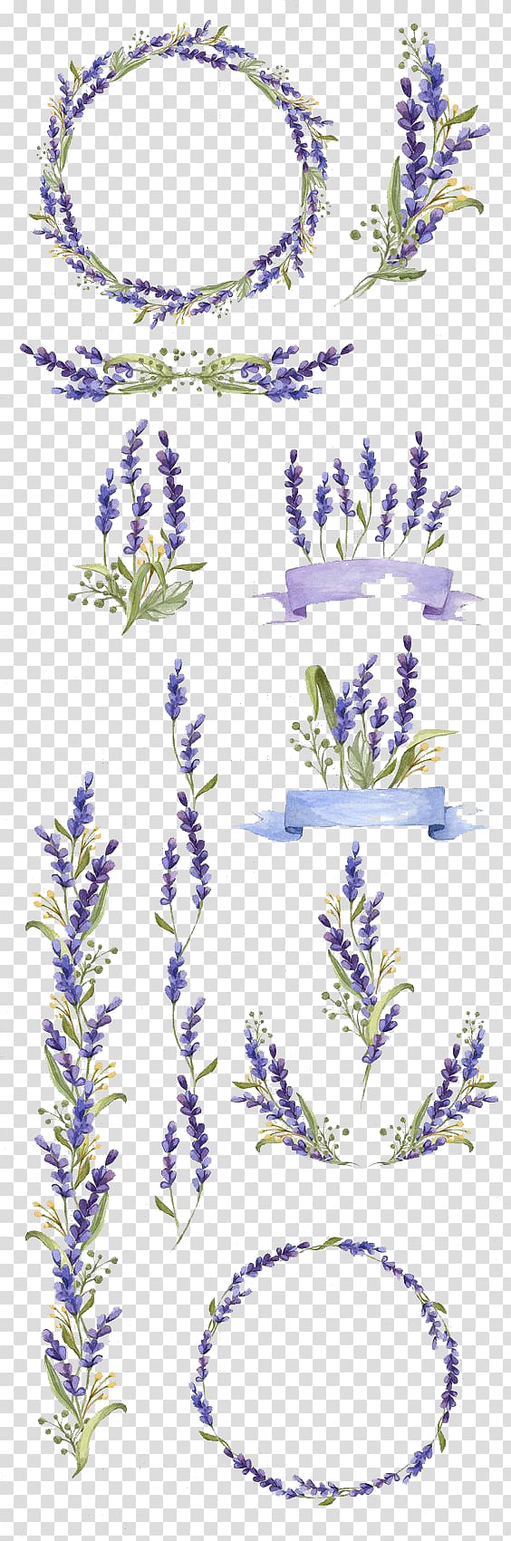 Watercolor painting Flower Art Lavender, Hand-painted flowers, purple and green floral decor lot collage transparent background PNG clipart