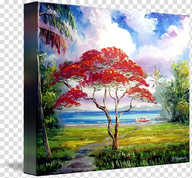 Acrylic paint Modern art Oil painting reproduction Watercolor painting, Royal poinciana transparent background PNG clipart