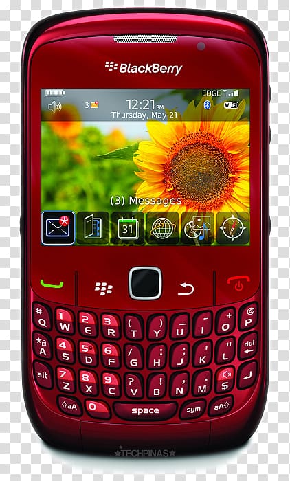 BlackBerry Curve 9300 Smartphone QWERTY BlackBerry Curve 8520, Curve red transparent background PNG clipart