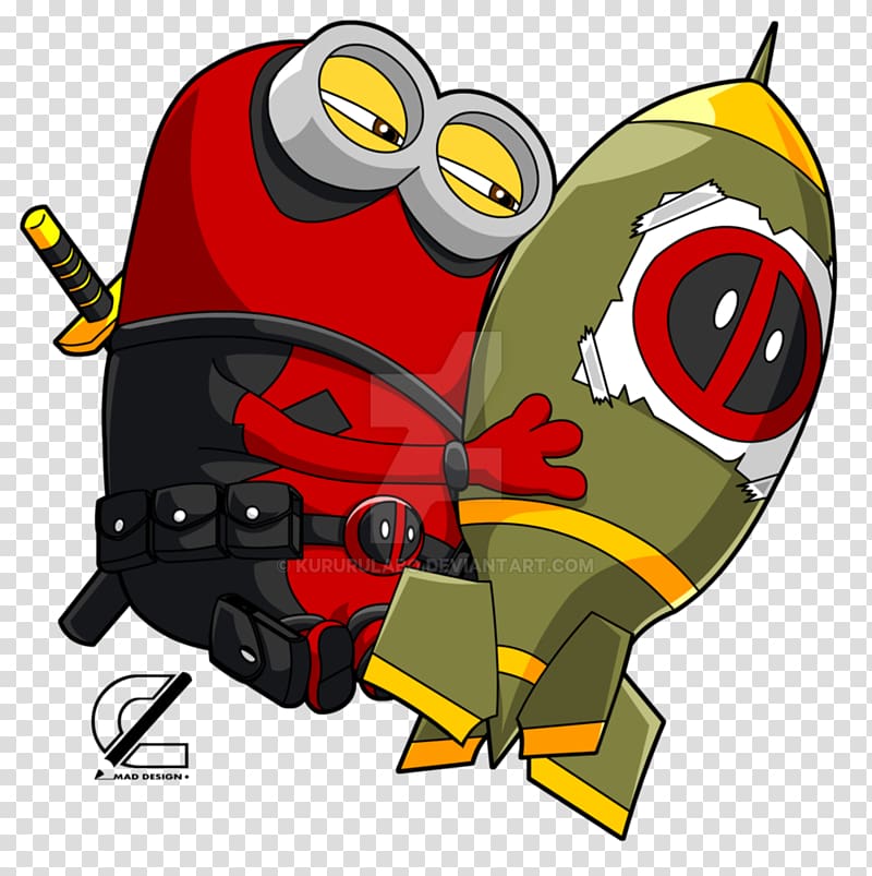 Despicable Me Deadpool holding nuclear bomb , Deadpool T-shirt Marvel Heroes 2016 Wolverine Hulk, minions transparent background PNG clipart