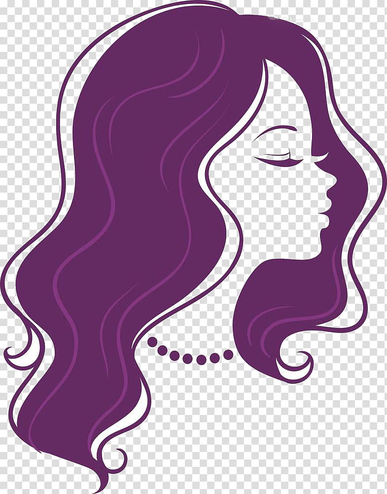 purple hair illsutration, Silhouette Woman Beauty Illustration, Long hair woman transparent background PNG clipart