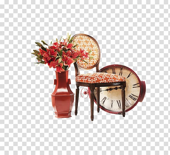 Table Furniture Designer, Vase chair clock decorative pattern transparent background PNG clipart