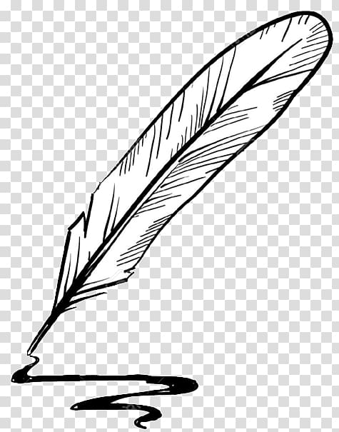 Feather pen. Drawing of ancient pen on white background in doodle