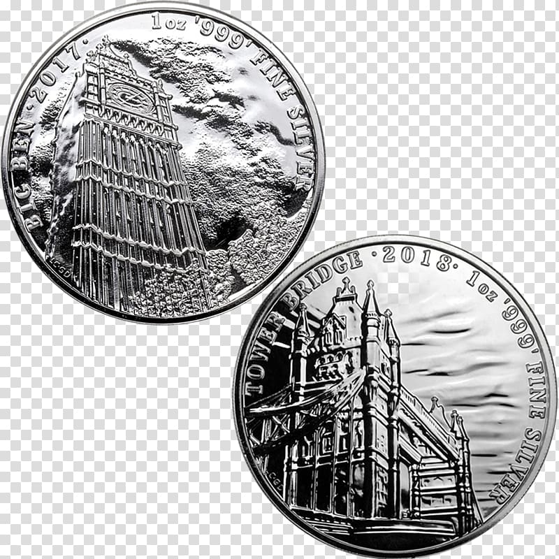 Big Ben Tower Bridge Landmarks of Britain Coin Silver, tower bridge transparent background PNG clipart