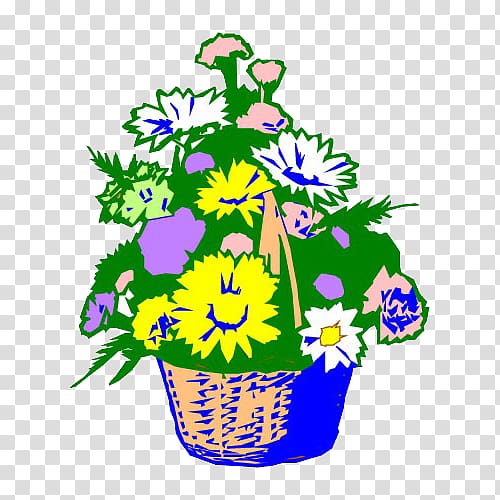 Floral design , Hand-painted bamboo basket of flowers transparent background PNG clipart