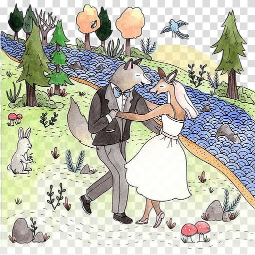 Wedding invitation A Midsummer Nights Dream Illustration, Fox Wedding transparent background PNG clipart