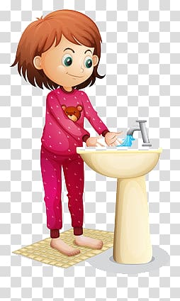 animated girl washing hands on sink art, Washing Face , Women wash their hands transparent background PNG clipart