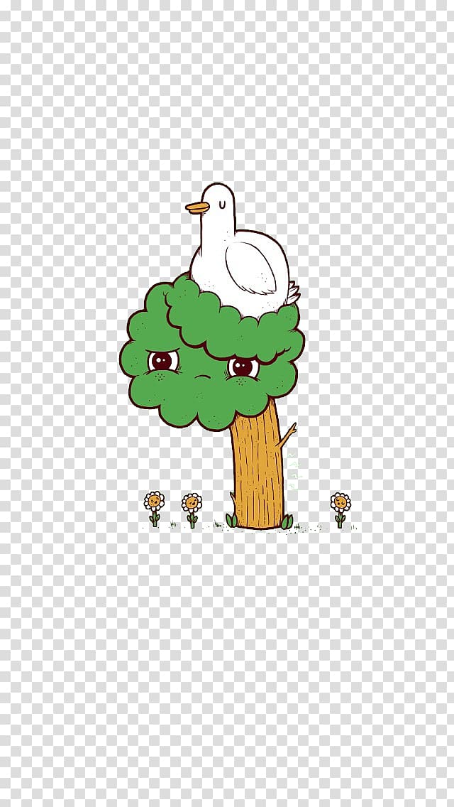 Domestic goose Cartoon Illustration, Big white goose and trees transparent background PNG clipart