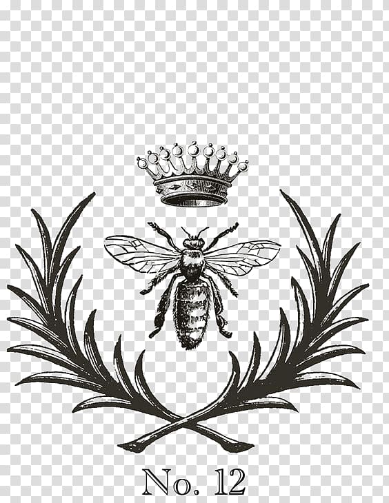 gray crown logo, European dark bee Queen bee , Retro bees transparent background PNG clipart