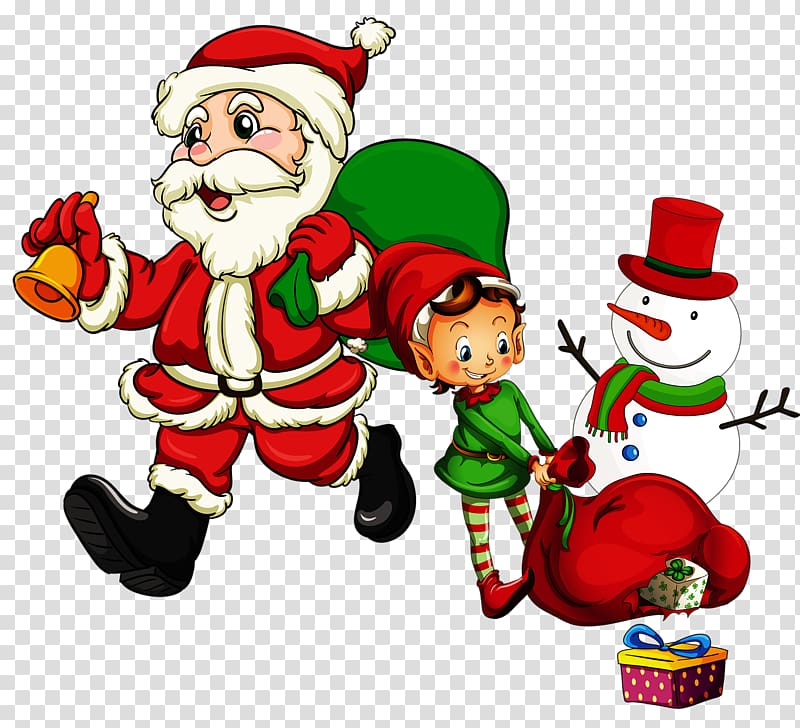 Santa Claus Child Christmas Illustration, Santa Claus and snowman transparent background PNG clipart