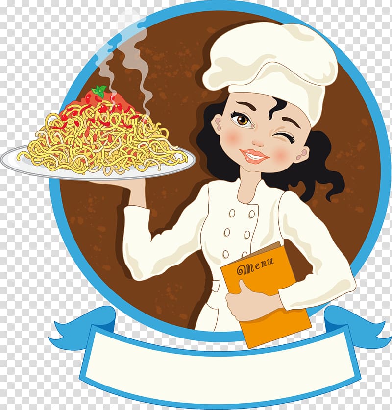 woman holding a tray of spaghetti , Chef Cook , chef holding a menu transparent background PNG clipart
