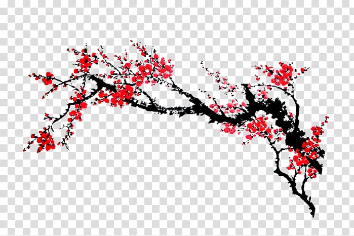 Menghai County Plum blossom Ink wash painting, Plum flower transparent background PNG clipart