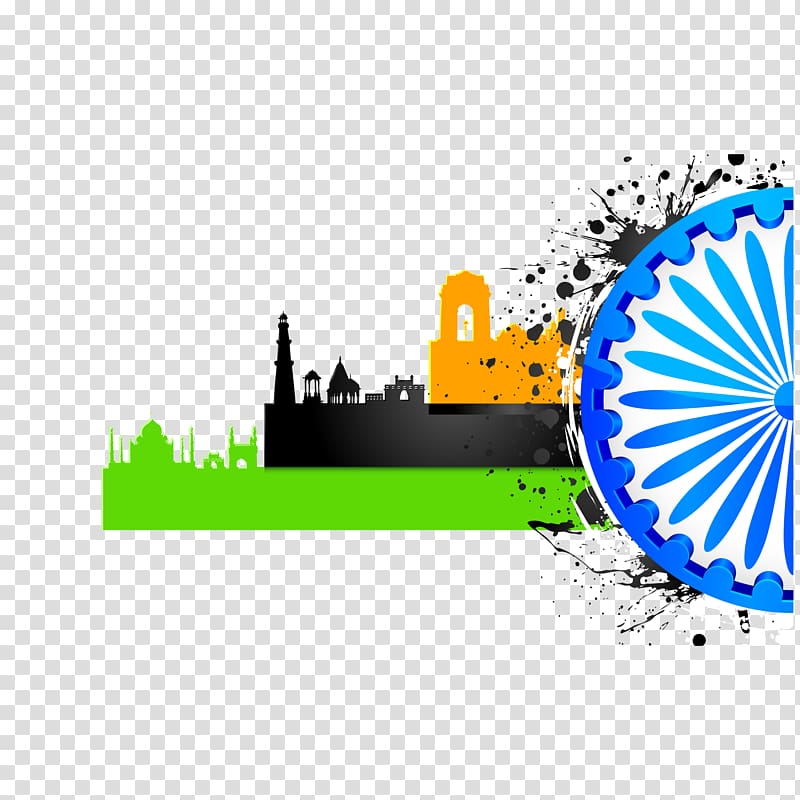 India Ashoka Chakra Illustration, Hand-painted city silhouette transparent background PNG clipart