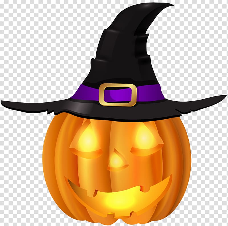 Jack-O'-Lantern , Pumpkin Witch hat Halloween Jack-o\'-lantern , Halloween Pumpkin with Witch Hat transparent background PNG clipart
