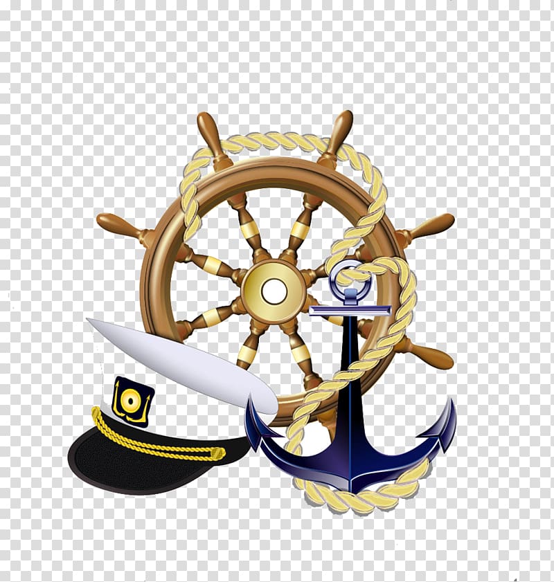 ship steering wheel, sailor's cap and anchor illustration, Anchor Sailor Ships wheel Logo, Rudder and anchor hat transparent background PNG clipart