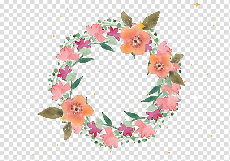 orange, pink, and green floral wreath illustration, Wreath Flower, Pink flower flower wreath transparent background PNG clipart