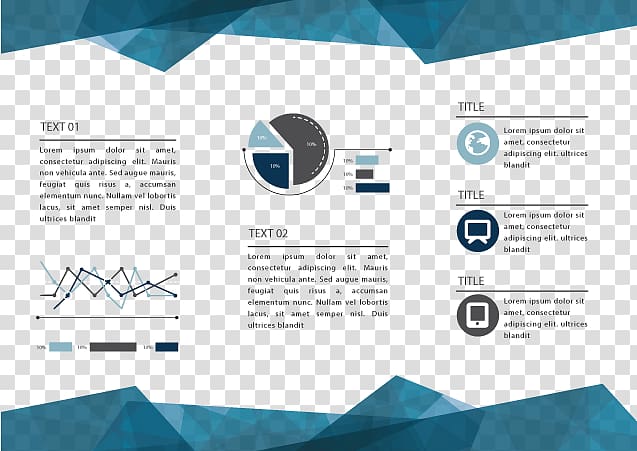 pie graph and diagram on blue background, Paper Brochure Graphic design, Abstract polygon trifold transparent background PNG clipart