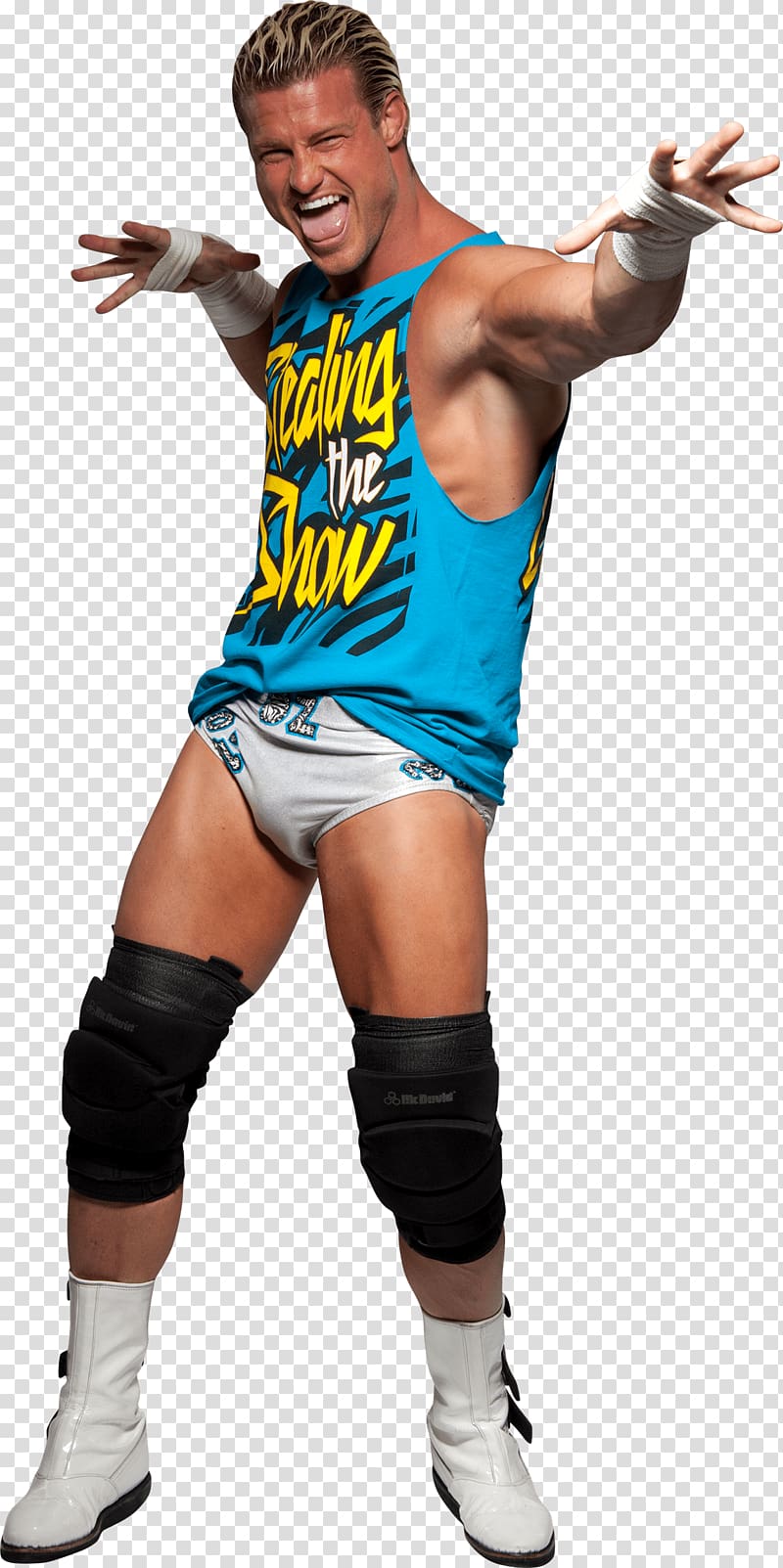 man wearing blue and yellow tank top and pair of black knee pads, Dolph Ziggler Dance transparent background PNG clipart