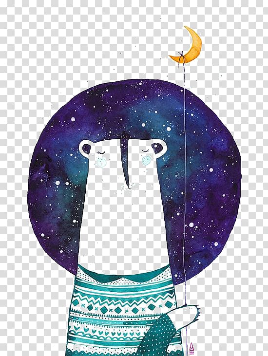 blue animal holding the moon art, T-shirt Bear Drawing Cuteness Illustration, Bear transparent background PNG clipart