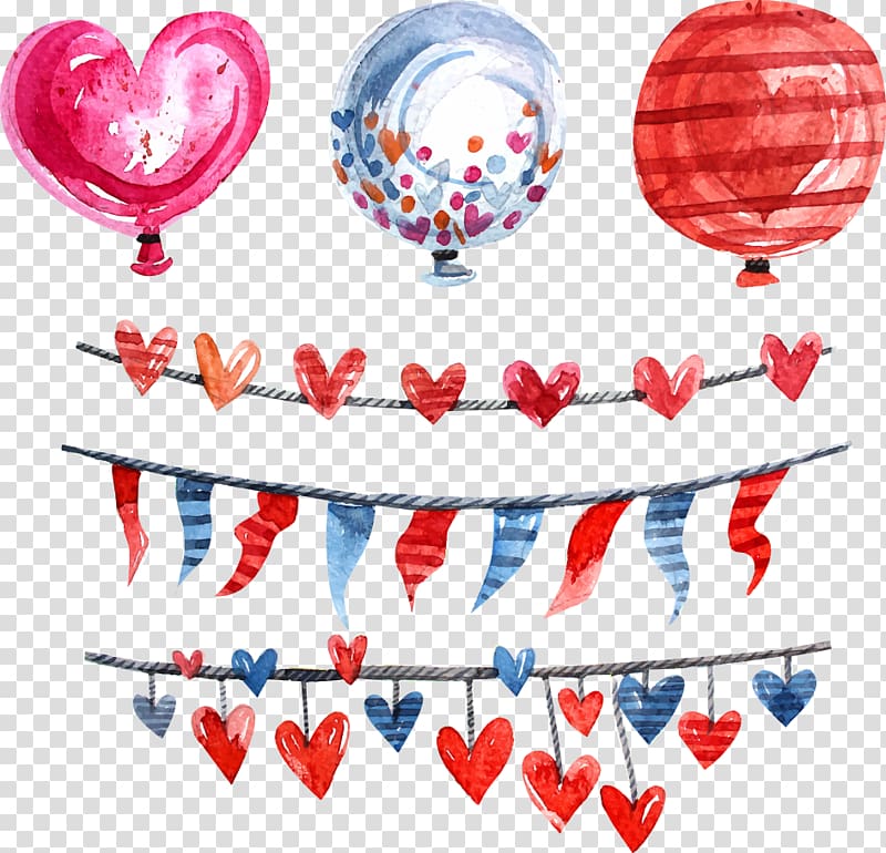 three assorted balloons illustration, Balloon Euclidean , colored flag and pull the balloon transparent background PNG clipart