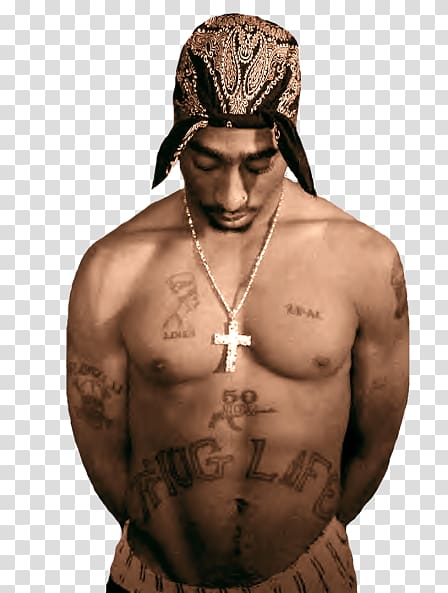 2pack wearing black and brown handkerchief, Tupac Shakur Looking Down transparent background PNG clipart