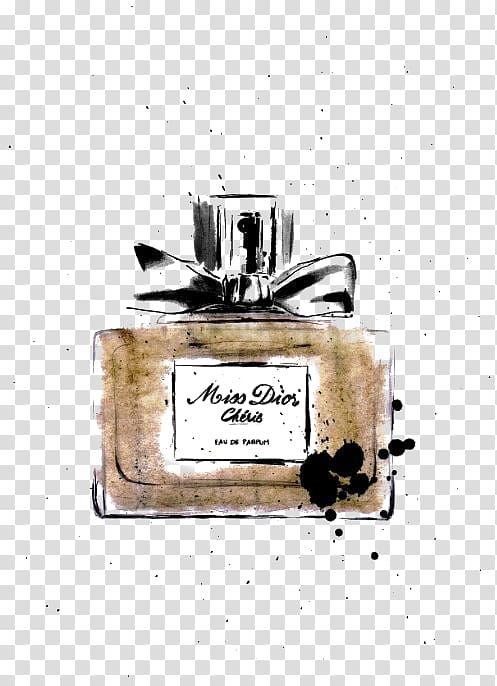 Miss Dior fragrance bottle illustration, Chanel Perfume Fashion illustration Drawing Illustration, Drawing perfume transparent background PNG clipart