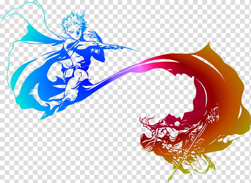 Final Fantasy XIII Final Fantasy Dimensions The Final Fantasy Legend, Blue red cartoon dragon fight tiger bucket decoration pattern transparent background PNG clipart