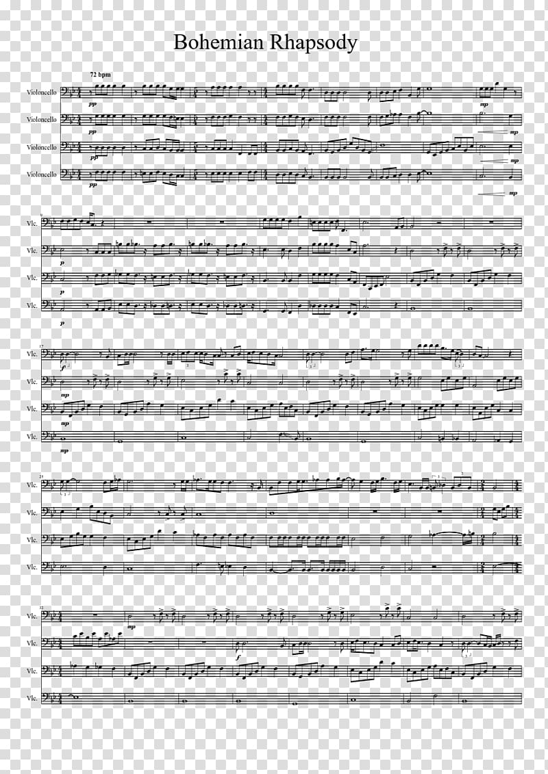 Sheet Music Cello Violin Piano, Bohemian Rhapsody transparent background PNG clipart