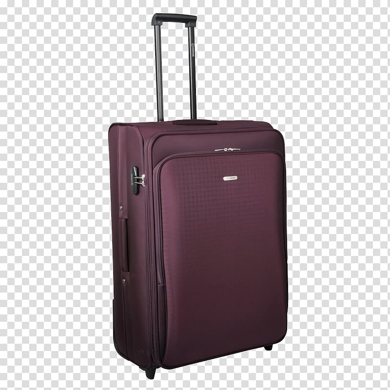 Purple Hand luggage Suitcase, Purple cloth Trolley transparent background PNG clipart