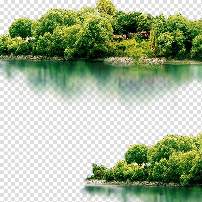 body of water besides green tree island illustration, Landscape Icon, Lake scenery transparent background PNG clipart