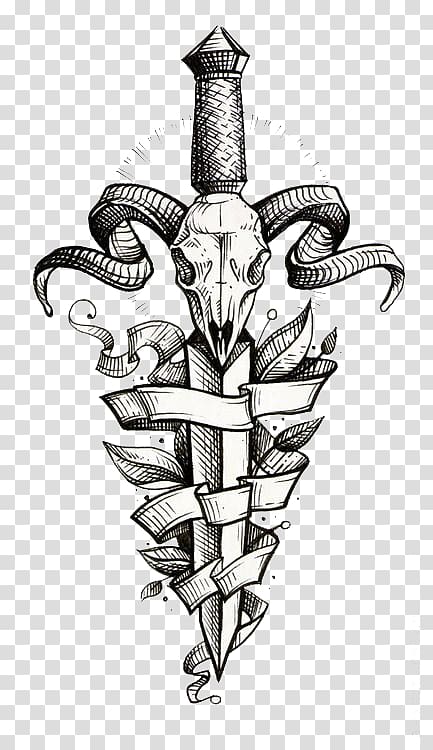 dagger illustration, Knife Sleeve tattoo Flash Dagger, Hand painted sheepskin sword decorative painting transparent background PNG clipart