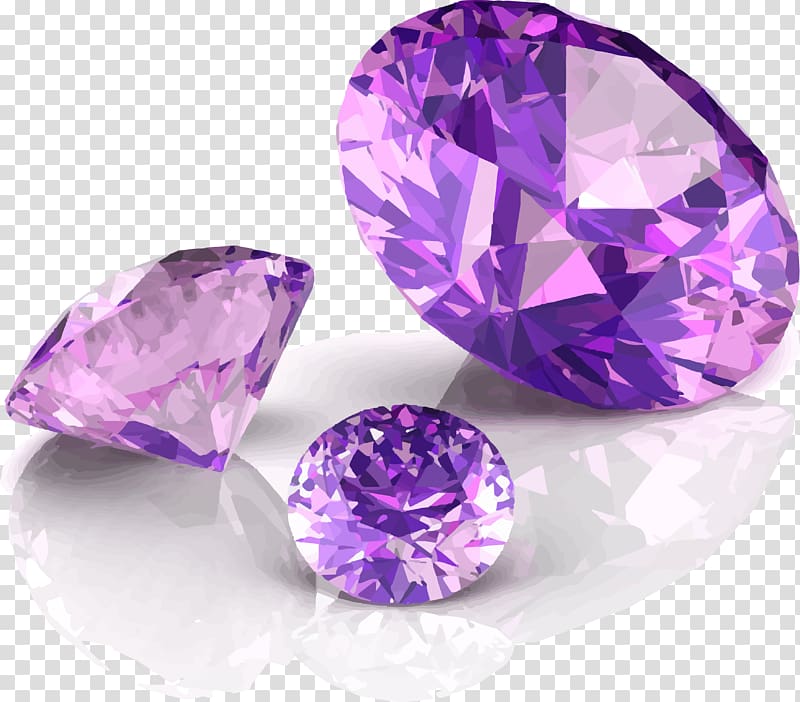 three purple gemstones, Amethyst Gemstone Jewellery Birthstone Quartz, Purple diamond diagram transparent background PNG clipart