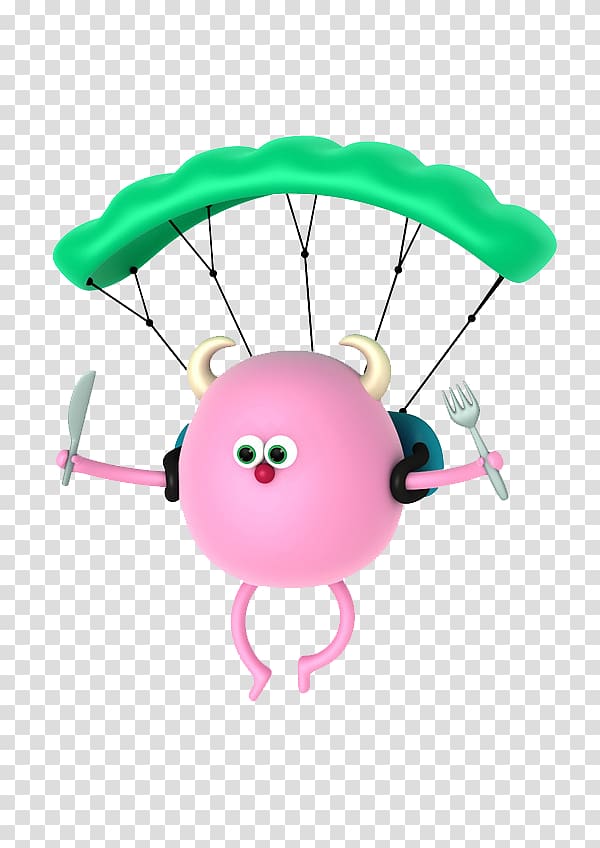 Animation Illustration, Green parachute pink circle painted doll body transparent background PNG clipart