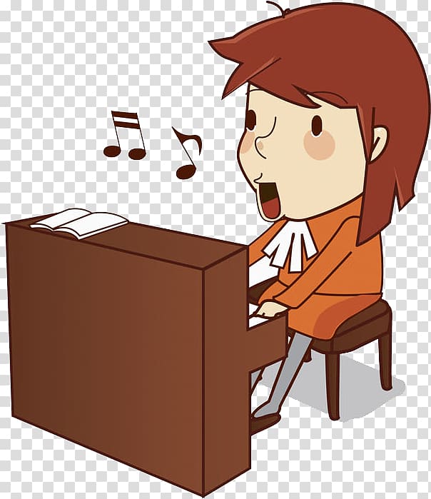 Piano Musical note Cartoon, The boy who plays the piano transparent background PNG clipart