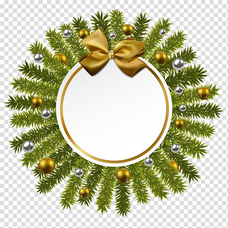 green wreath, International Day of the World\'s Indigenous Peoples Gift Allah, Pine and Gold Bow Christmas Decoration transparent background PNG clipart