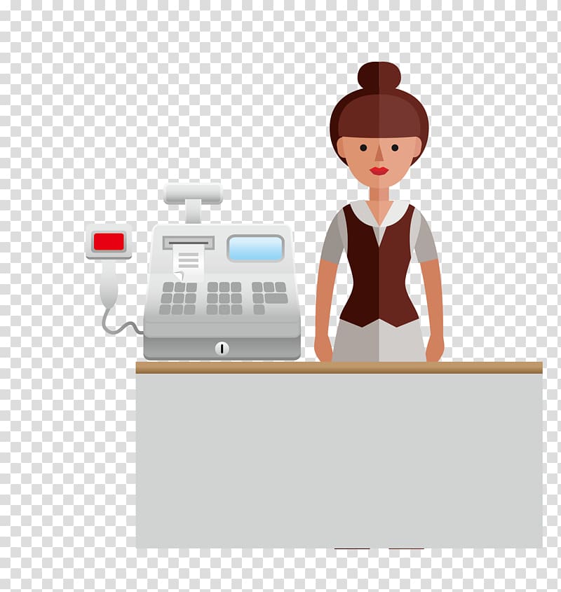 cashier character illustration, Cartoon Supermarket, professional women supermarket salesman transparent background PNG clipart