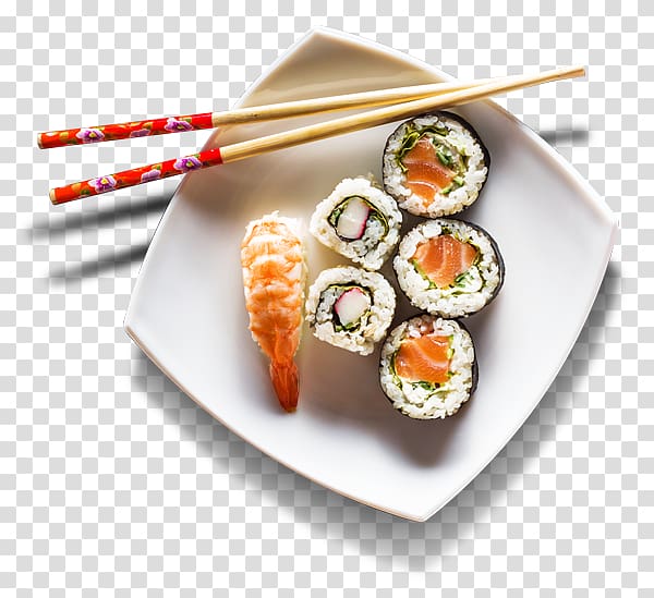 pair of chopsticks beside sushi rolls on ceramic plate, Sushi Japanese Cuisine Brunch Sashimi Yakitori, Gourmet Sushi transparent background PNG clipart