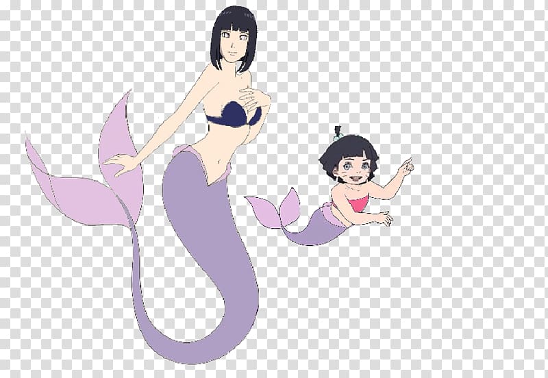 Hinata Hyuga Mermaid Naruto Manga Himawari Uzumaki, mom and daughter transparent background PNG clipart