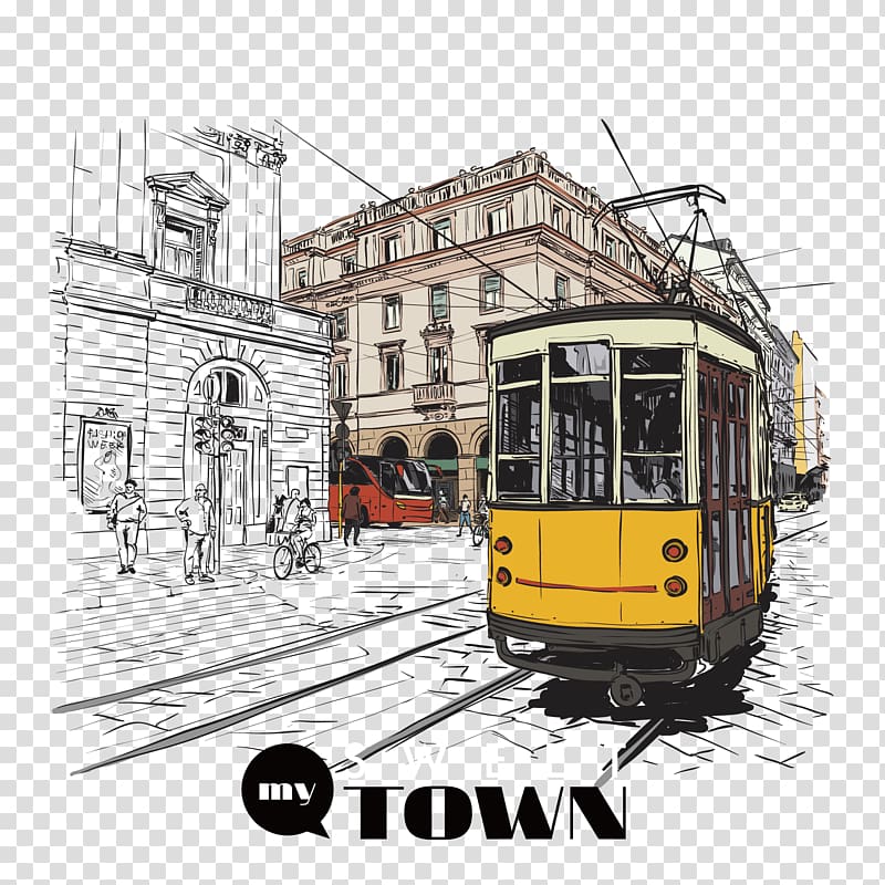 Tram Fashion Drawing Illustration, rail bus transparent background PNG clipart