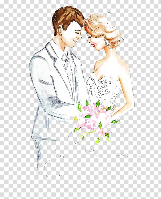 bride and groom illustration, Marriage Drawing Engagement Sketch, Married couples transparent background PNG clipart