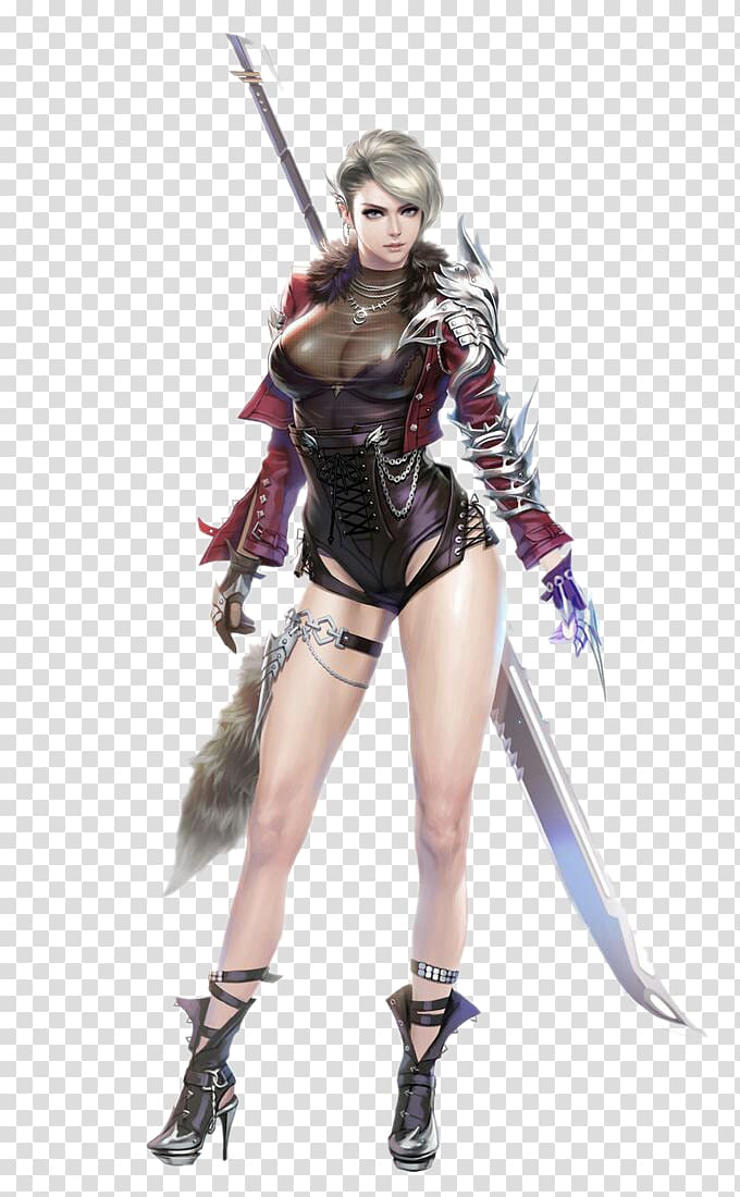 Vindictus Mabinogi Concept art Character Model sheet, Super beautiful beautiful long knife fighter transparent background PNG clipart