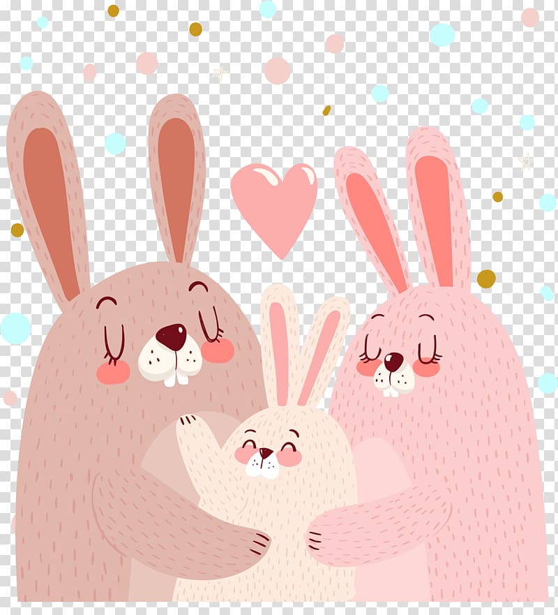 three rabbit , Rabbit Cuteness Family Euclidean , Pink little rabbit family portrait transparent background PNG clipart