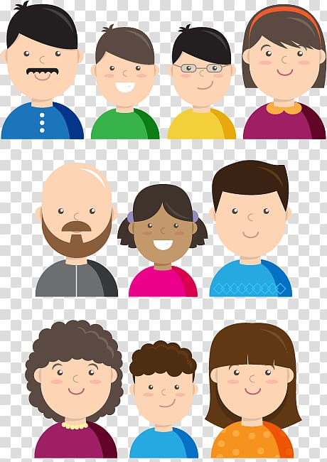 Family Cartoon Illustration, 3 Group cartoon character design Family transparent background PNG clipart