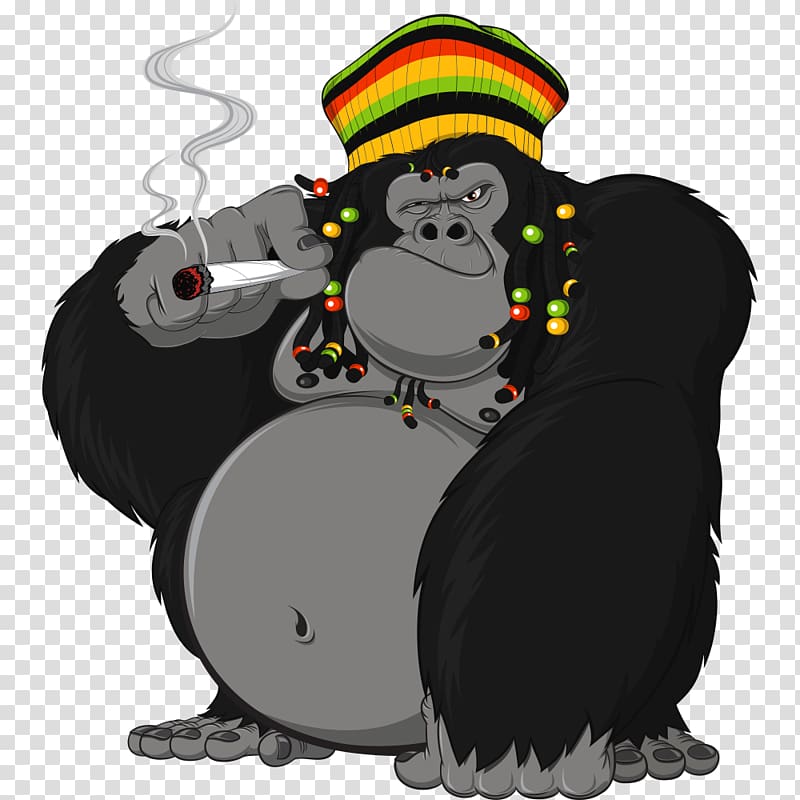 monkey rasta illustration, Gorilla Rastafari Chimpanzee illustration, black gorilla transparent background PNG clipart