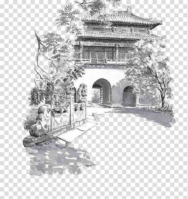 Forbidden City Gulou and Zhonglou Ink wash painting Painter, Drum Tower ink transparent background PNG clipart