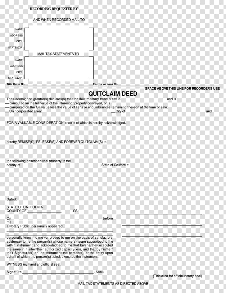 Document Quitclaim deed Florida Form, deed transparent background PNG clipart