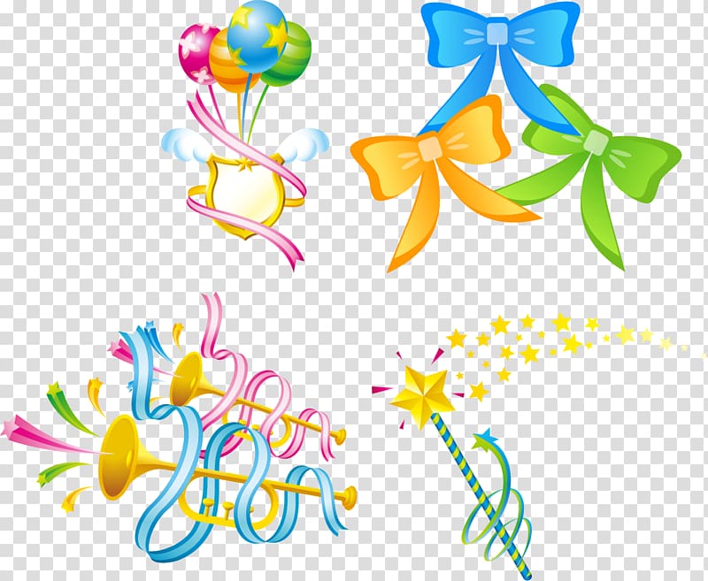 Ribbon Icon, Balloons trumpet ribbon elements transparent background PNG clipart