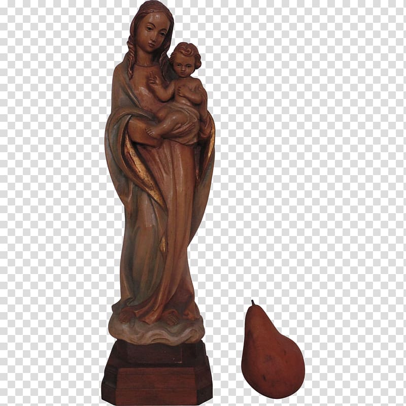 Figurine Bronze sculpture Wood carving Statue Virgin Mary (Intro), wood transparent background PNG clipart